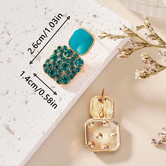 Teal Gemstone Dangle Earrings - Picture 6 of 8